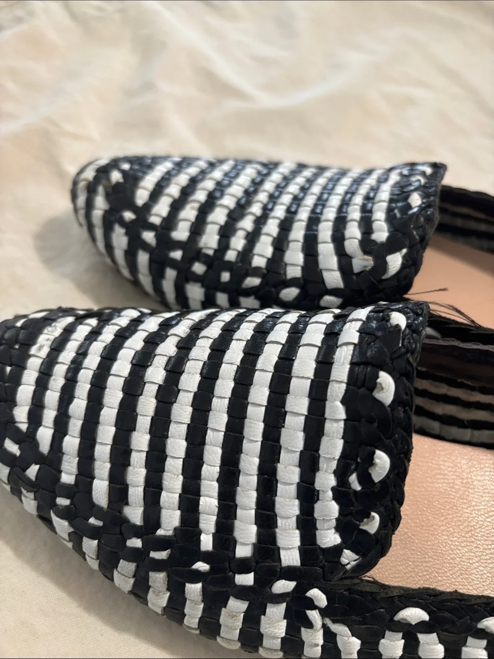 kate spade black & white woven slip-on loafers